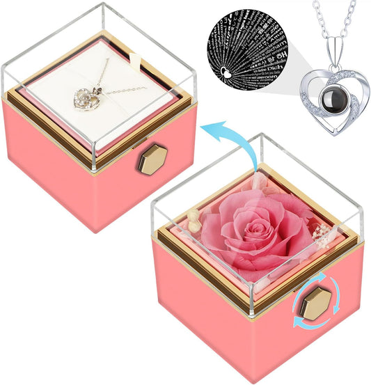 CAJA DE ROSA ETERNA Y COLLAR 100 te amo